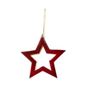 Hanging Decoration star red mango wood 27x27x2,5cm