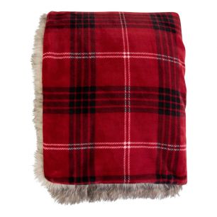 Plaid ruit faux fur rood 130x170cm