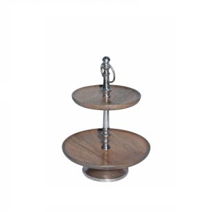 kitchen serving stand wood round 2 tiers 35cm