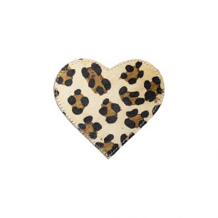 coaster cow hide heart leopard 14cm (bos taurus taurus)*